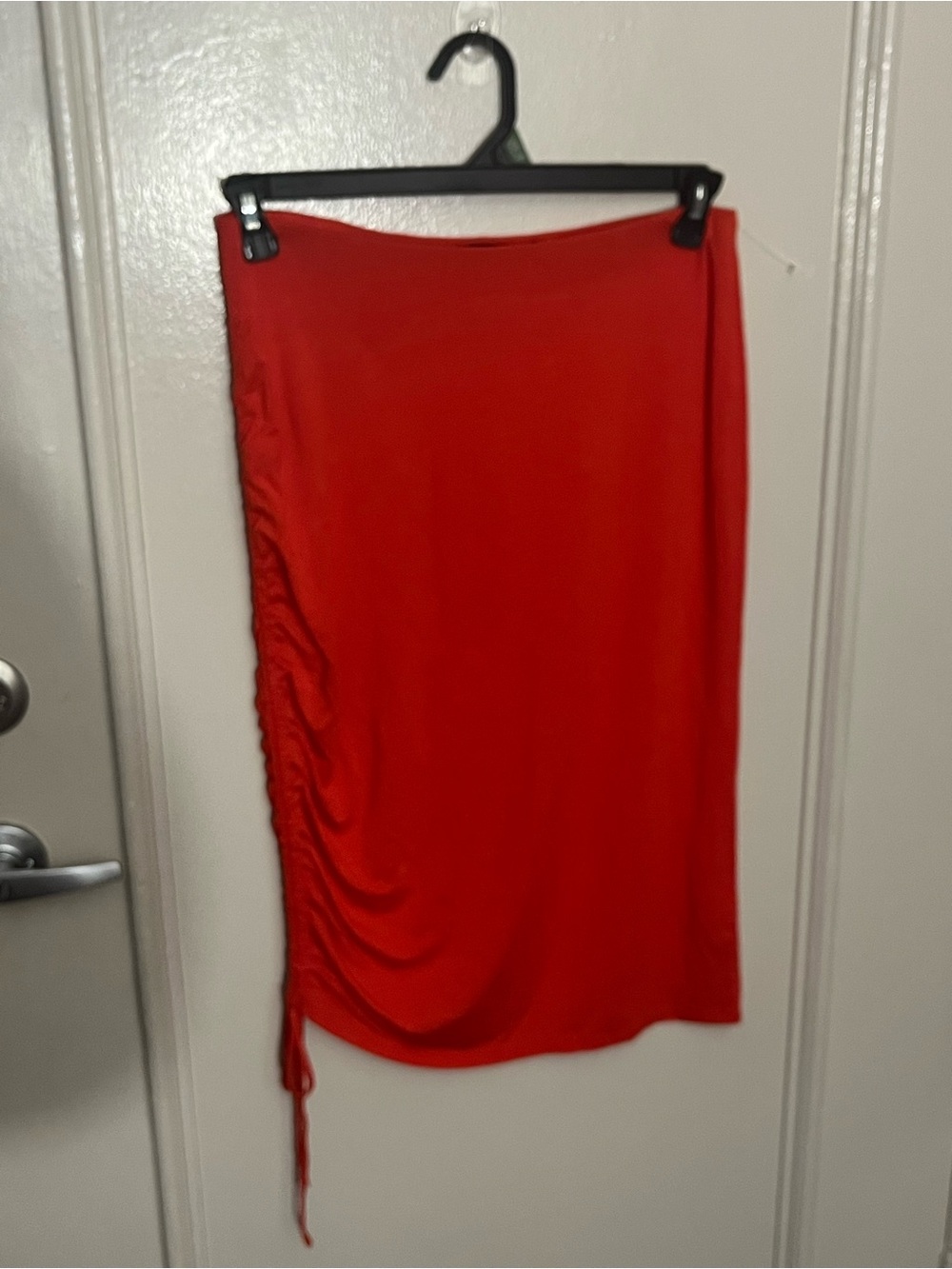 New York & Company Bright Red Side-Ruched Midi Skirt